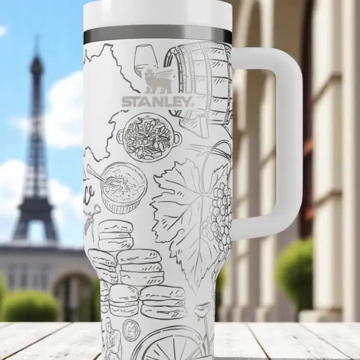 Parisian Engraved Stanley Tumbler – 40oz France Travel Mug With